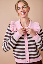Load image into Gallery viewer, NEWEST ARRIVAL *PREORDER 8/28* Pink/Brown Peter Pan Collar Cardigan Sweater
