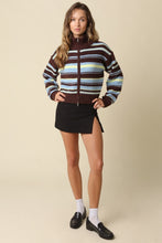 Load image into Gallery viewer, NEWEST ARRIVAL Brown/Blue/Yellow Striped Zip Up Cardigan
