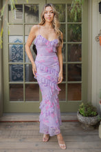 Load image into Gallery viewer, Lavender/Pink Mesh Floral Maxi Dress
