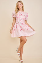 Load image into Gallery viewer, NEWEST ARRIVAL Pink Floral Puff Sleeve Dress
