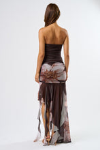 Load image into Gallery viewer, NEWEST ARRIVAL Brown Strapless Floral Ruched Dress

