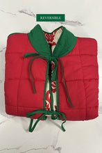 Load image into Gallery viewer, FINAL SALE Red/Green Printed Reversible Front Tie Vest
