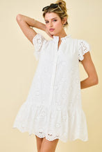 Load image into Gallery viewer, NEWEST ARRIVAL White Eyelet Button Down Dress
