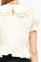Load image into Gallery viewer, NEWEST ARRIVAL Cream Peter Pan Ruffle Peplum Blouse
