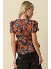Load image into Gallery viewer, NEWEST ARRIVAL Navy/Rust Floral Peplum Blouse
