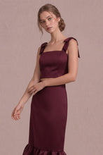 Load image into Gallery viewer, NEWEST ARRIVAL Burgundy Satin Shoulder Tie Midi Skirt Set
