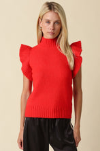 Load image into Gallery viewer, NEWEST ARRIVAL Red Mock Neck Flutter Sleeve Knit Sweater
