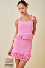 Load image into Gallery viewer, NEWEST ARRIVAL Pink Crochet Fringe Mini Skirt Set

