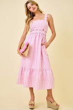 Load image into Gallery viewer, NEWEST ARRIVAL Pink Gingham Cut Out Midi Dress

