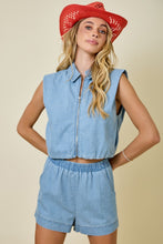 Load image into Gallery viewer, NEWEST ARRIVAL Light Denim Zipper Shorts Set
