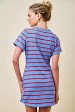 Load image into Gallery viewer, NEWEST ARRIVAL Blue/Red Striped Henley Dress
