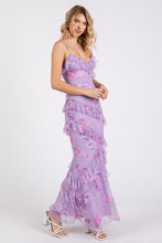 Load image into Gallery viewer, Lavender/Pink Mesh Floral Maxi Dress
