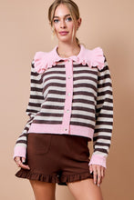 Load image into Gallery viewer, NEWEST ARRIVAL *PREORDER 8/28* Pink/Brown Peter Pan Collar Cardigan Sweater
