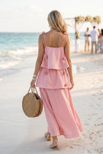 Load image into Gallery viewer, NEWEST ARRIVAL Pink 3D Flower Applique Tiered Maxi Dress
