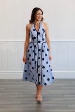 Load image into Gallery viewer, NEWEST ARRIVAL Black or Navy Polka Dot Halter Midi Dress
