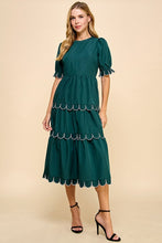 Load image into Gallery viewer, NEWEST ARRIVAL Hunter Green Scallop Trim Midi Dress
