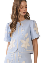 Load image into Gallery viewer, NEWEST ARRIVAL Powder Blue/Ivory Floral Appliqué Mini Skirt Set
