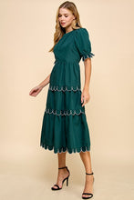Load image into Gallery viewer, NEWEST ARRIVAL Hunter Green Scallop Trim Midi Dress
