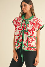 Load image into Gallery viewer, FINAL SALE Red/Green Printed Reversible Front Tie Vest
