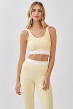 Load image into Gallery viewer, NEWEST ARRIVAL *PREORDER 6/26* Yellow Scallop Trim Crop Athletic Pants Set
