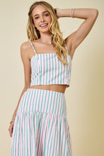 Load image into Gallery viewer, LAST ONE Pink/Green Striped Crop Midi Skirt Set
