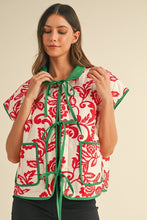Load image into Gallery viewer, FINAL SALE Red/Green Printed Reversible Front Tie Vest
