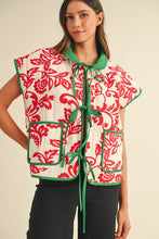 Load image into Gallery viewer, FINAL SALE Red/Green Printed Reversible Front Tie Vest
