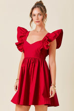 Load image into Gallery viewer, Crimson Red Flutter Sleeve Dress
