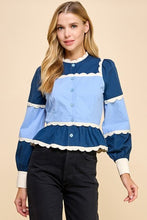 Load image into Gallery viewer, Navy/Blue Scalloped Peplum Blouse
