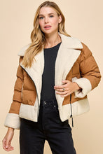 Load image into Gallery viewer, ONLINE ONLY Camel Sherpa Trim Puffer Jacket
