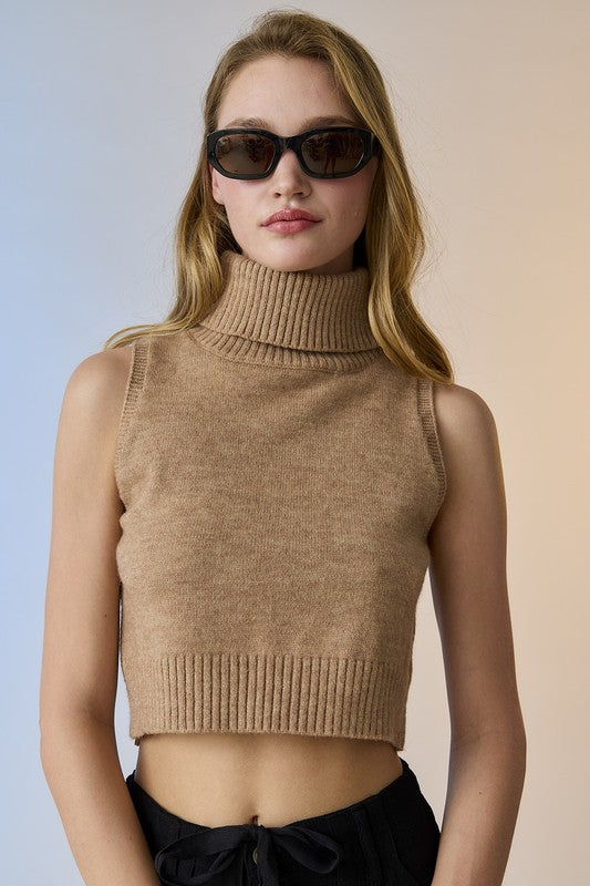 LAST ONE FINAL SALE Mocha Brown Turtleneck Sleeveless Sweater