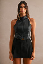 Load image into Gallery viewer, NEWEST ARRIVAL Black Pleather Zipper Front Halter Top
