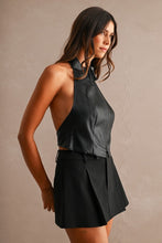 Load image into Gallery viewer, NEWEST ARRIVAL Black Pleather Zipper Front Halter Top
