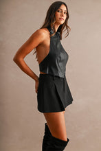 Load image into Gallery viewer, NEWEST ARRIVAL Black Pleather Zipper Front Halter Top
