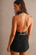 Load image into Gallery viewer, NEWEST ARRIVAL Black Pleather Zipper Front Halter Top
