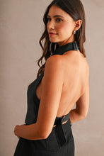 Load image into Gallery viewer, NEWEST ARRIVAL Black Pleather Zipper Front Halter Top
