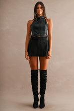 Load image into Gallery viewer, NEWEST ARRIVAL Black Pleather Zipper Front Halter Top
