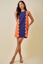 Load image into Gallery viewer, NEWEST ARRIVAL *PREORDER 9/4* Navy/Orange Scallop Trim Shift Dress

