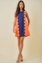 Load image into Gallery viewer, NEWEST ARRIVAL *PREORDER 9/4* Navy/Orange Scallop Trim Shift Dress
