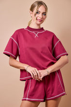 Load image into Gallery viewer, NEWEST ARRIVAL *PREORDER 9/4* Burgundy Mock Sweat Shorts Set
