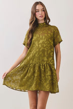 Load image into Gallery viewer, NEWEST ARRIVAL *PREORDER 9/4* Olive Jacquard Neck Tie Dress

