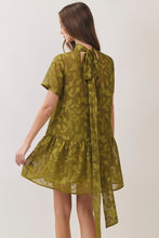 Load image into Gallery viewer, NEWEST ARRIVAL *PREORDER 9/4* Olive Jacquard Neck Tie Dress
