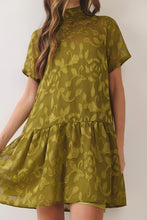 Load image into Gallery viewer, NEWEST ARRIVAL *PREORDER 9/4* Olive Jacquard Neck Tie Dress
