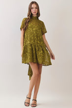 Load image into Gallery viewer, NEWEST ARRIVAL *PREORDER 9/4* Olive Jacquard Neck Tie Dress
