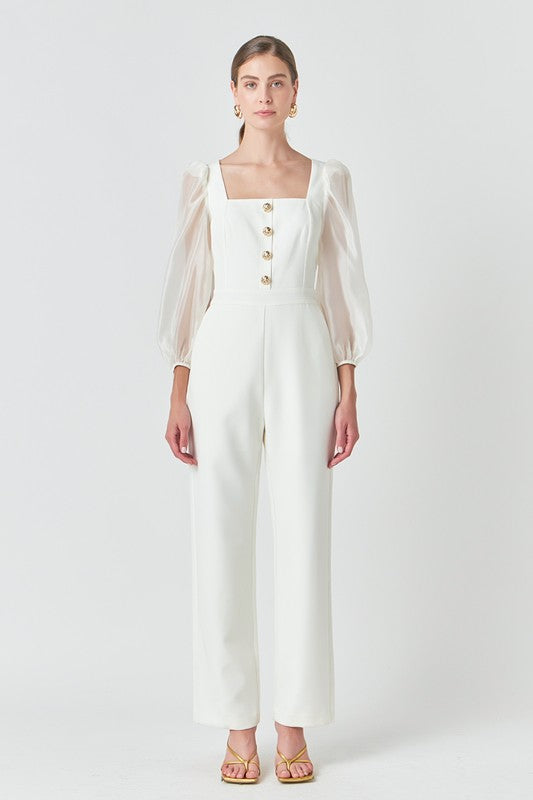 NEWEST ARRIVAL Cream Organza Sleeve Jumpsuit