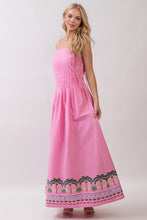 Load image into Gallery viewer, NEWEST ARRIVAL *PREORDER 6/26* Pink Palm Tree Border Maxi Dress
