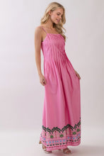 Load image into Gallery viewer, NEWEST ARRIVAL *PREORDER 6/26* Pink Palm Tree Border Maxi Dress
