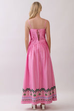 Load image into Gallery viewer, NEWEST ARRIVAL *PREORDER 6/26* Pink Palm Tree Border Maxi Dress
