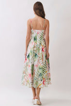 Load image into Gallery viewer, NEWEST ARRIVAL *PREORDER 6/26* Tropical Botanical Pleated Midi Dress

