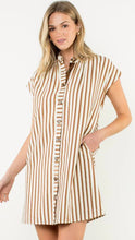 Load image into Gallery viewer, LAST ONE FINAL SALE Brown/Olive Striped Button Down Dress
